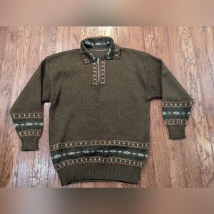 Vintage Norwegian mid century wool men's zip neck sweater, Brown Size  XL